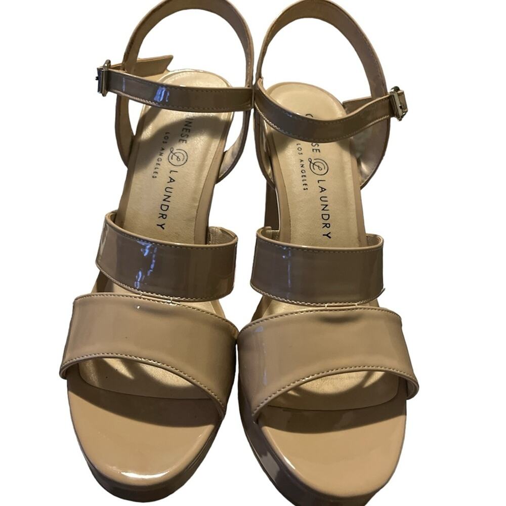 CHINESE LAUNDRY PATENT NUDE SANDALS HEEL PLATFORM SZ 9.5 - Picture 2 of 5